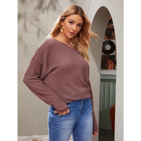 Tie Side Waffle Knit Top, Dusty Pink - Picture 3 of 5